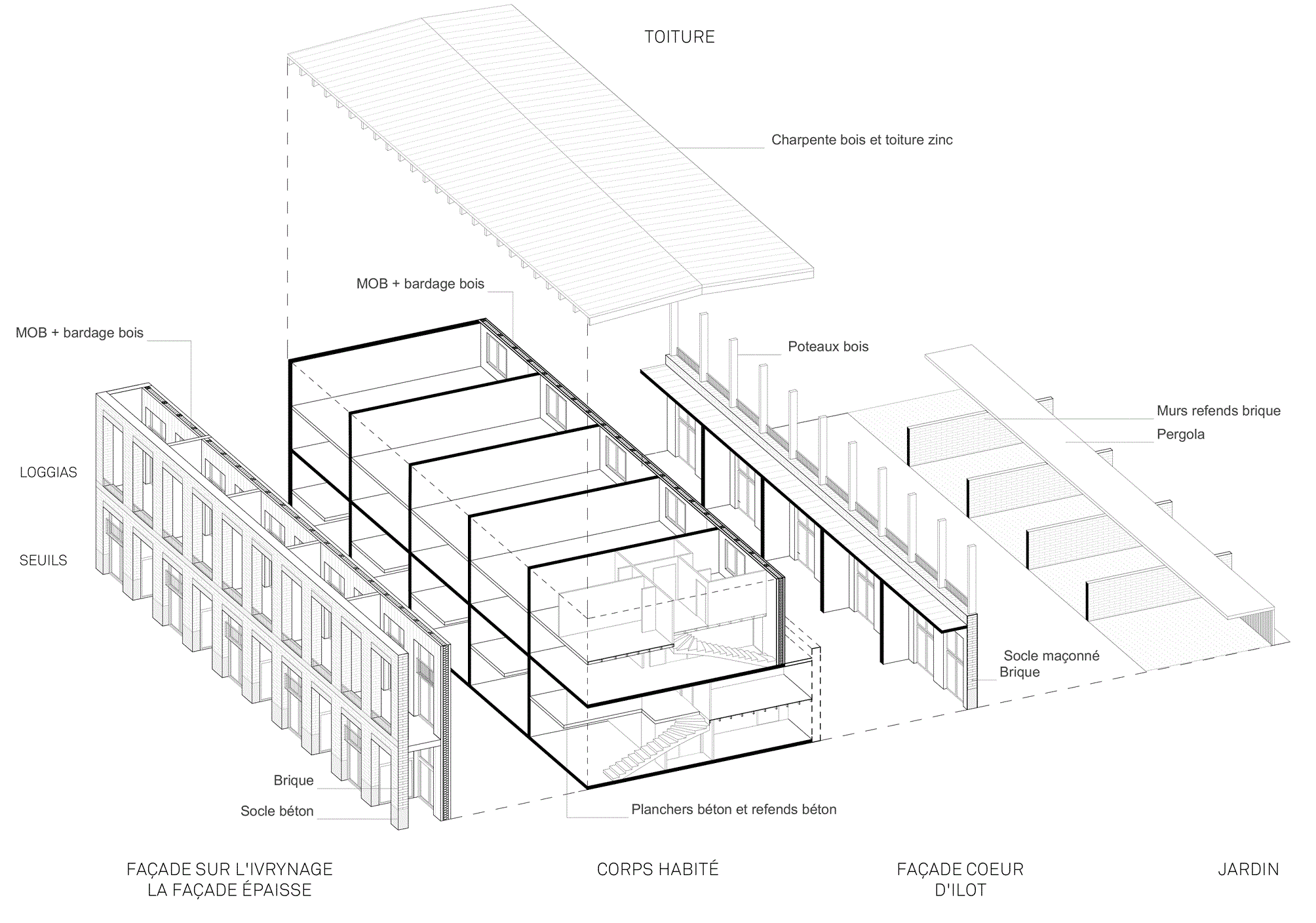 B2A 043 - Maisons de ville lot-3c1-axonometrie-materialites-m1